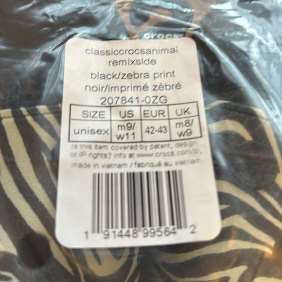 Crocs Classic Animal Remix Slide. Men’s 9/Women’s 11. New with tags. Zebra. - Picture 9 of 9